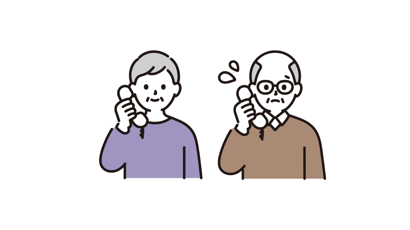 電話で確認する高齢者のイラスト