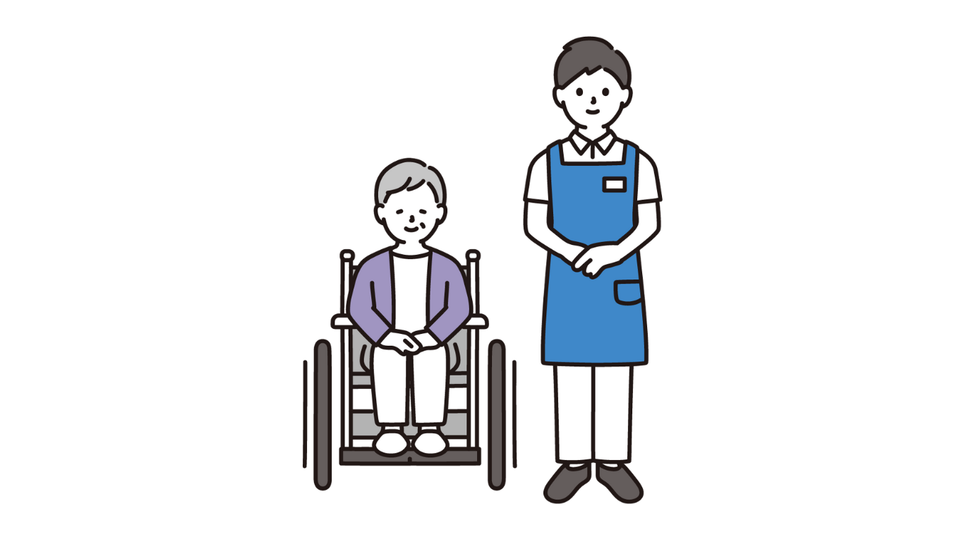 車いすの高齢者と支援者のイラスト
